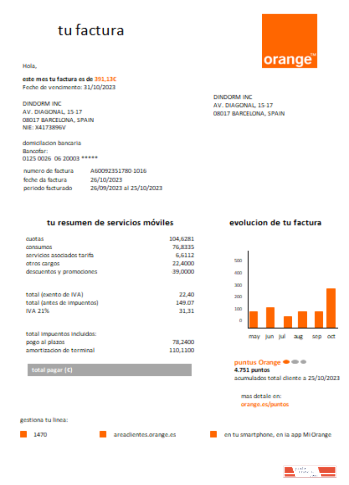 Orange Spain utility business bill, SCR PSD template